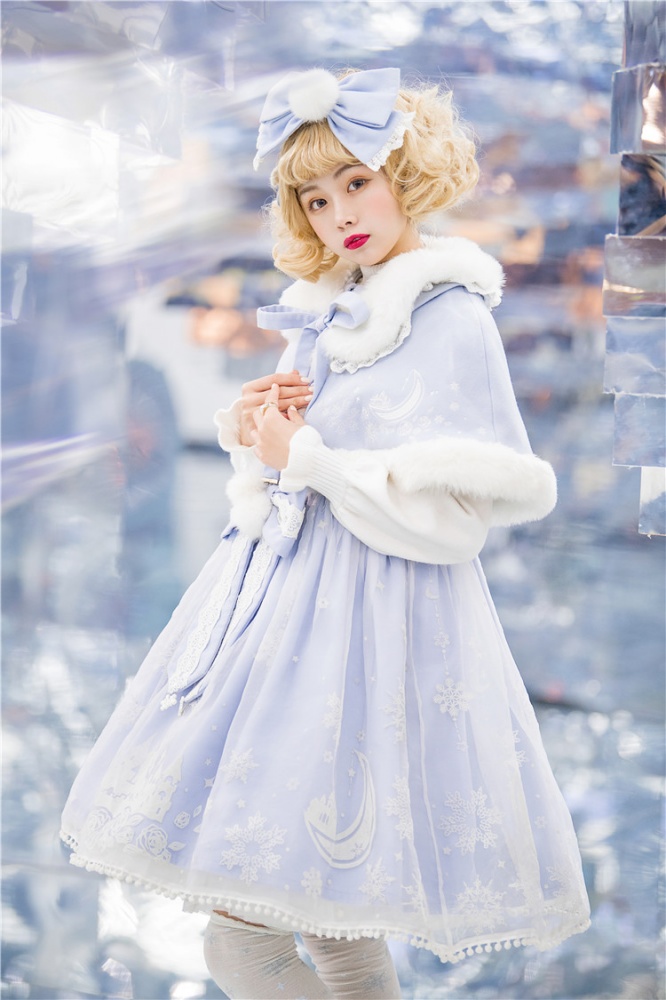 Snowy Castle Night Elegant Lolita Dress JSK / Cape Set