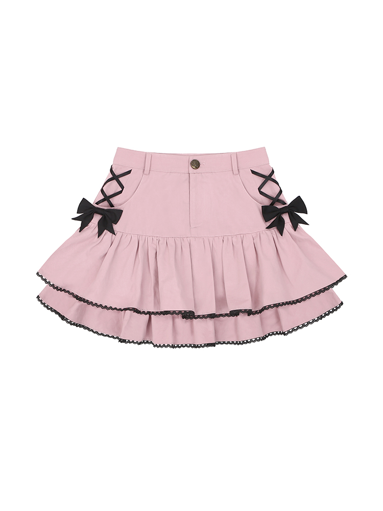 Polka Dot Short Puff Sleeves Cropped Top / Tiered Flounce Skirt Set