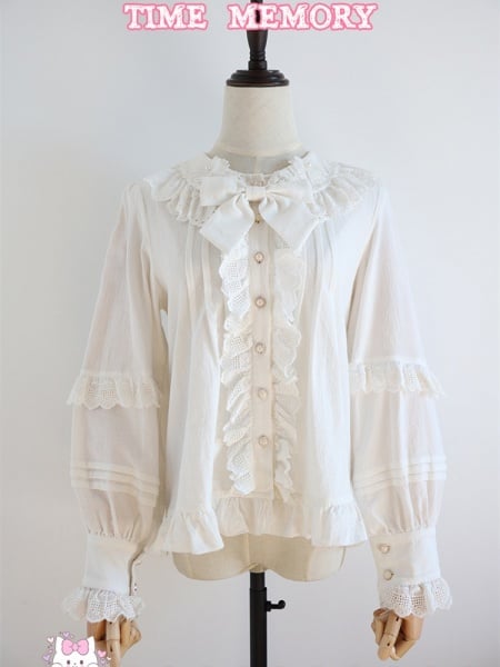 [$25.80]White Raspberry Think Well Peter Pan Collar Lantern Sleeves Cotton Lolita Shirt