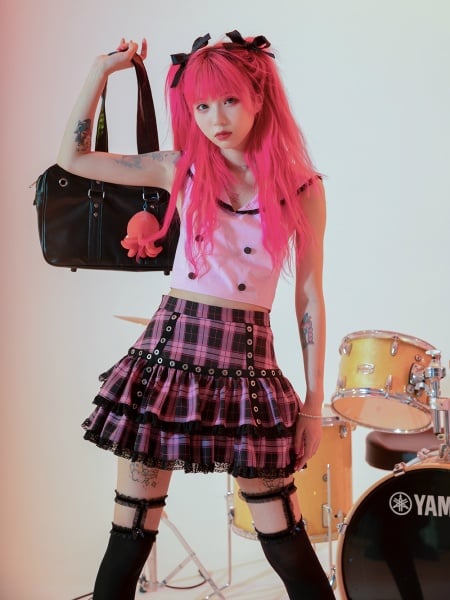 pink plaid skirt punk