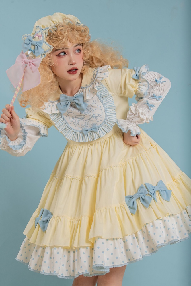 Little Twin Stars Peter Pan Collar Lolita Dress OP Full Set