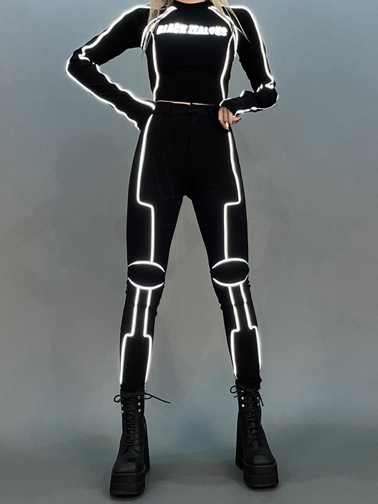 Cyberpunk Reflective High Waist Skinny Pants