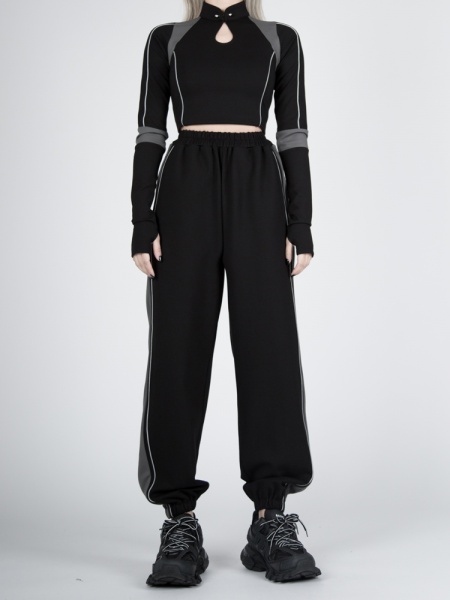 Futuristic Cyberpunk Stand Collar Long Sleeves Cropped Top