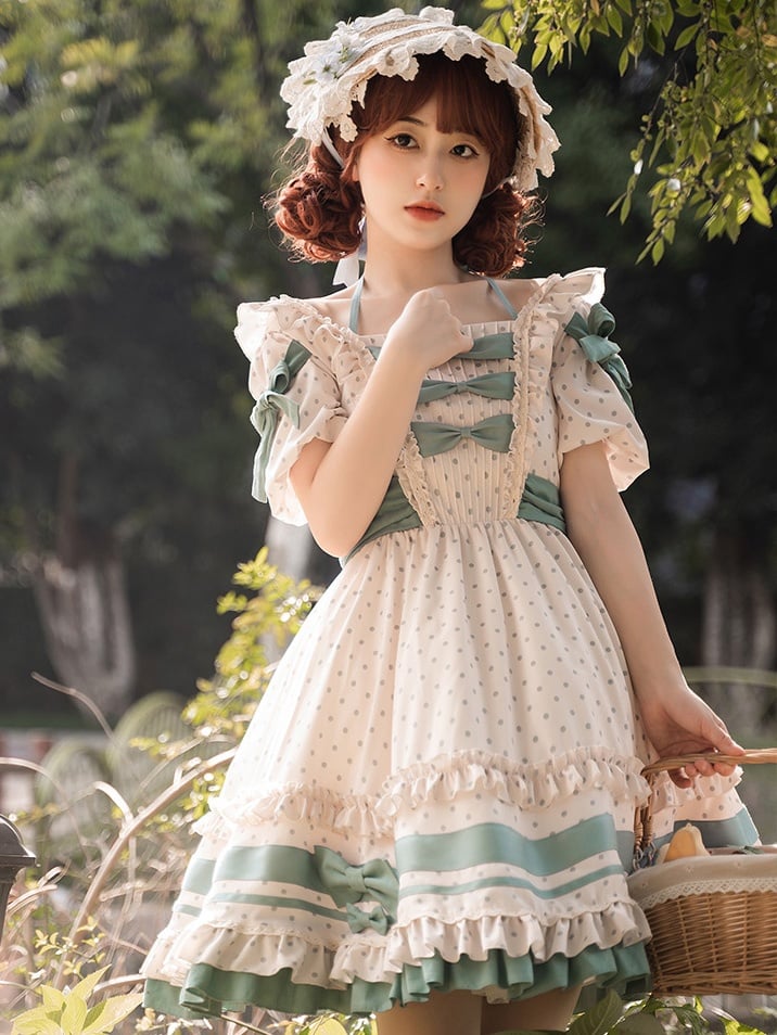 Secret Garden Square Neckline Short Puff Sleeves Country Lolita Dress OP