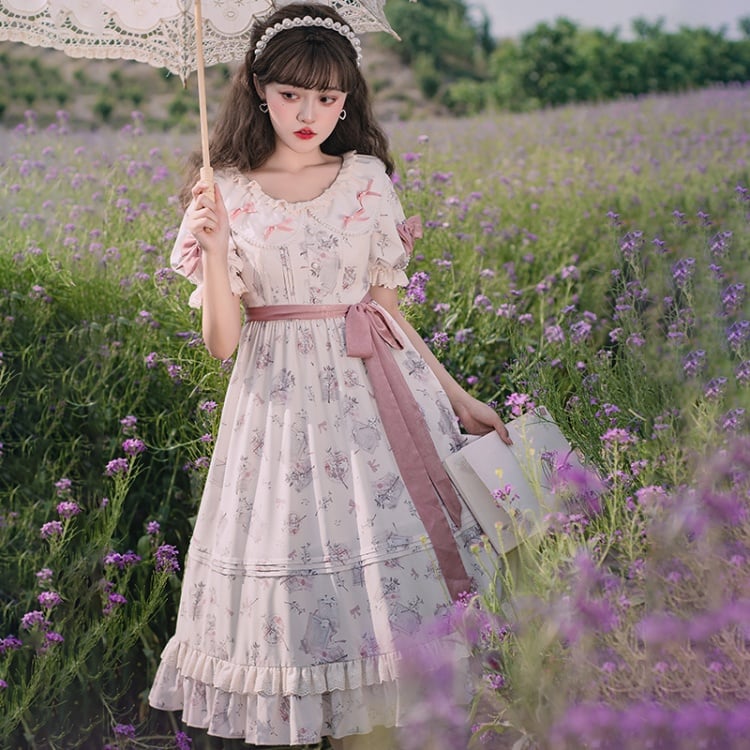 Short Puff Sleeves Floral Lolita Dress OP