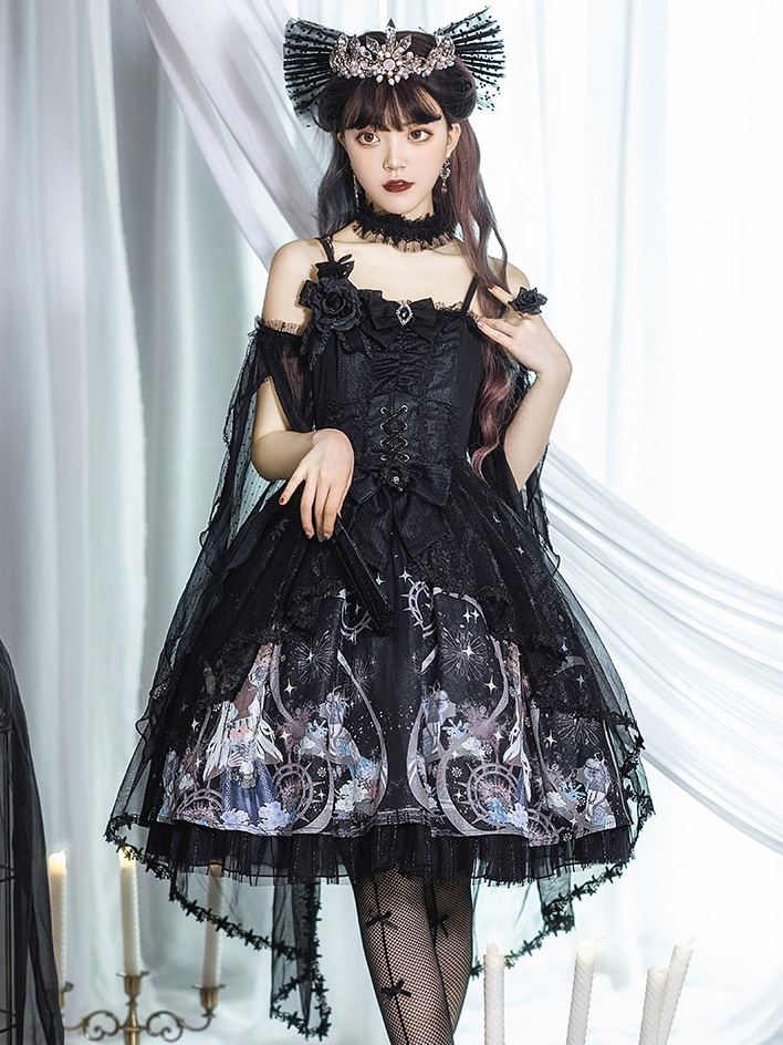 Goddess Flowers Elegant Gothic Lolita Dress JSK Set by YINGLUOFU