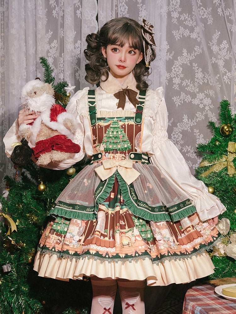 Christmas Tale Square Neckline Flounce Hemline Lolita Overall Dress JSK Set