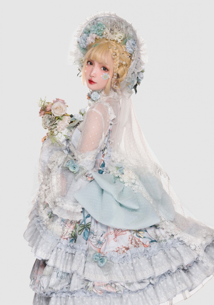 Sylph Heart Shaped Bodice Tiered Skirt Hanayome Lolita Dress JSK Full Set 1